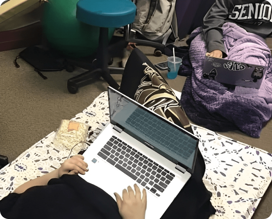 Relaxed study session with laptops